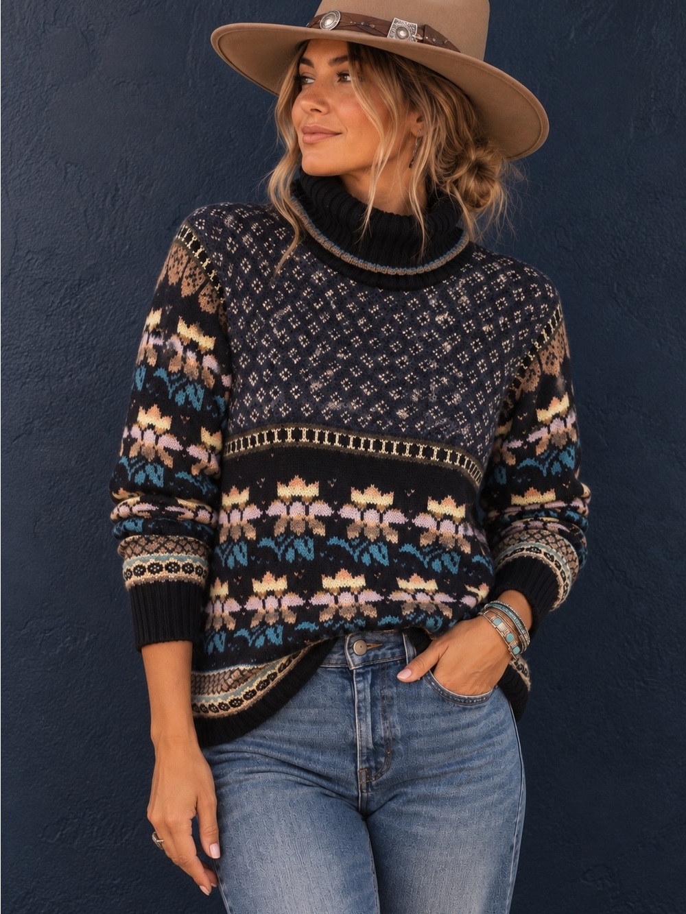 Vintage Western Connection Floral Knit Sweater Multicolor Boho Western Medium